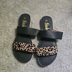 SHEIN Black and Brown Sandals with Two-Strap Designs